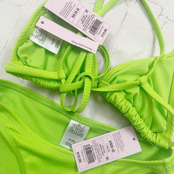 [Wild Fable] NWT neon green ribbed string bikini XS - Picture 3 of 4